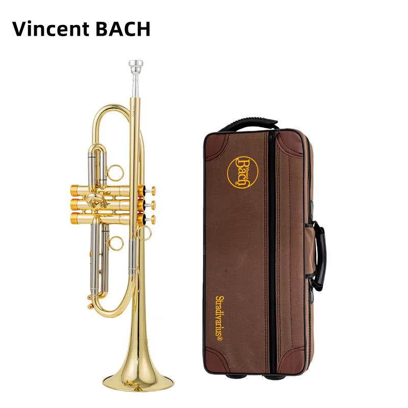 Trompette Vincent BACH corps en laiton trompette plate B plaquée or Instrument de musique en laiton de performance professionnelle avec étui embout buccal