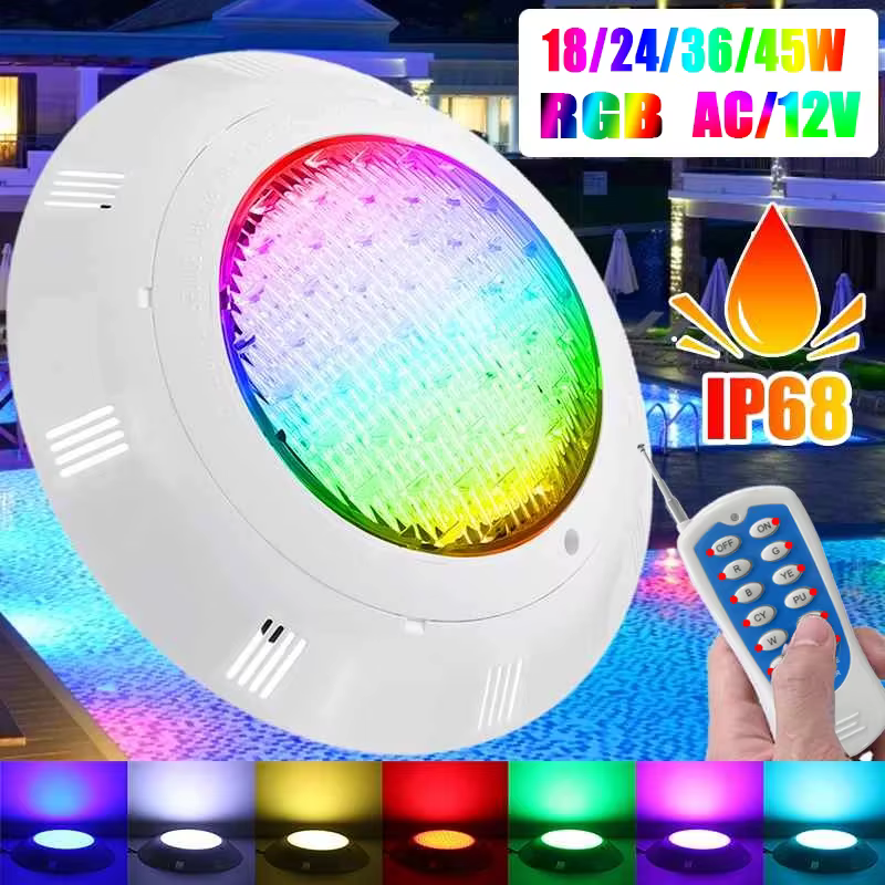 Lumière de piscine 18/24/36/45W avec télécommande RGB multicolore LED extérieure sous-marine AC12V IP68 lampe étanche
