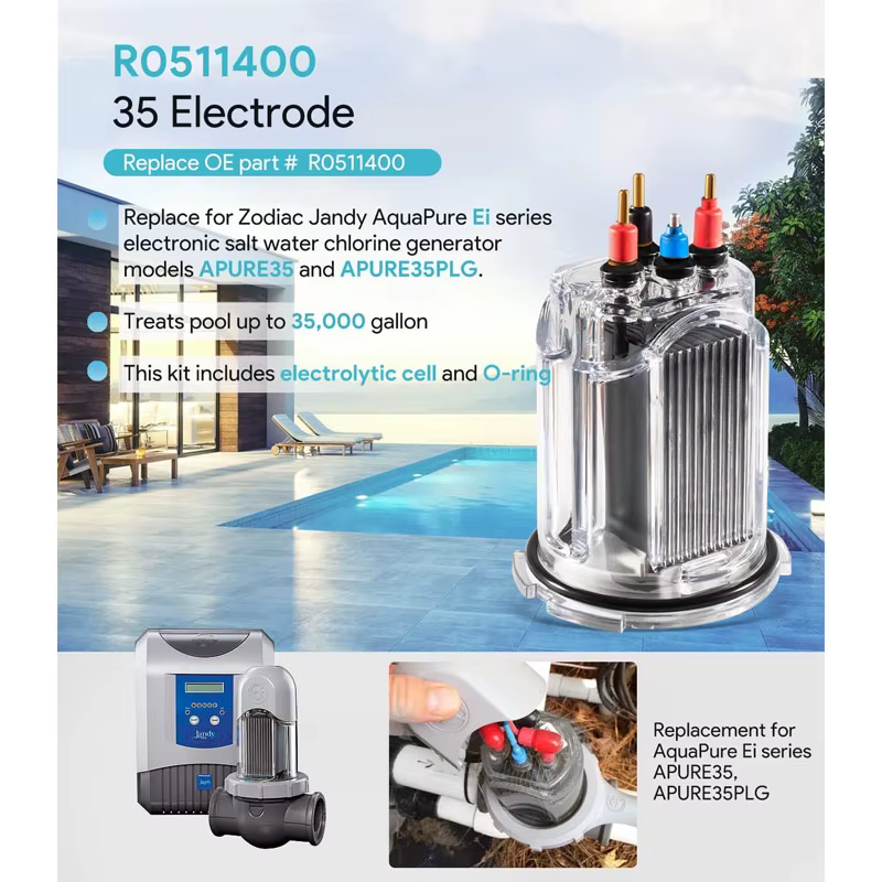 Électrode de cellule à sel R0511400 pour générateur de chlore électronique à sel Zodiac Jandy AquaPure Ei Series