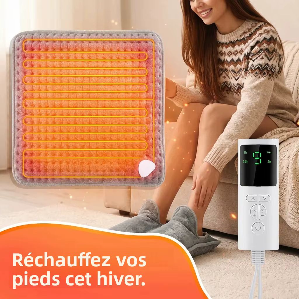 Tapis Chauffe-Pieds Électrique, 9 Niveaux de Chaleur et 4 Minuteries, Coussin Doux Lavable et Pliable pour Sous le Bureau, Maison et Hiver