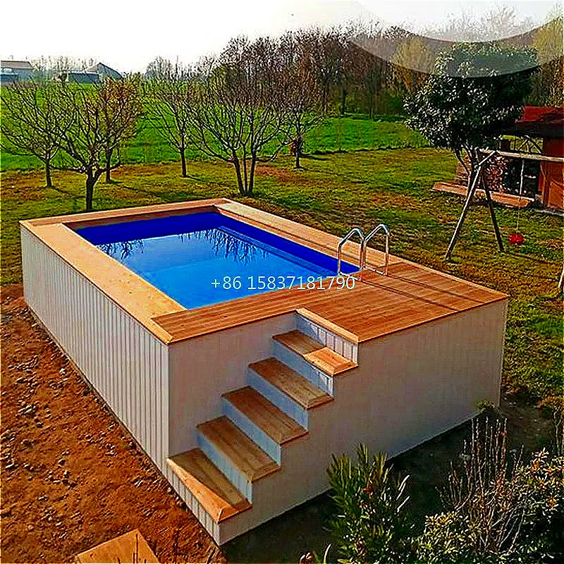 Piscine familiale hors-sol en fibre de verre transparente avec fenêtre en verre, aire de jeux aquatique en bois, pour extérieur, prix