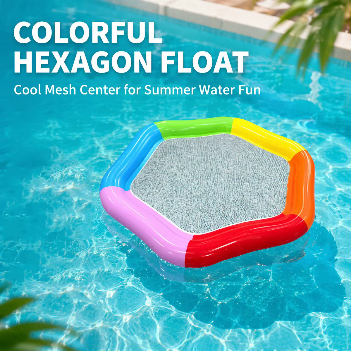 Flotteur gonflable hexagonal arc-en-ciel pour adultes avec siège en maille