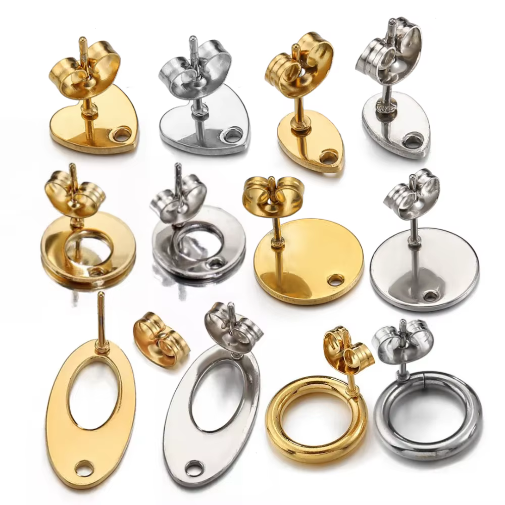Clous d'oreilles en acier inoxydable, 10 pièces, Surface lisse, Base de boucle d'oreille avec trou pour pendentif, bricolage, fabrication de bijoux, accessoires, fournitures