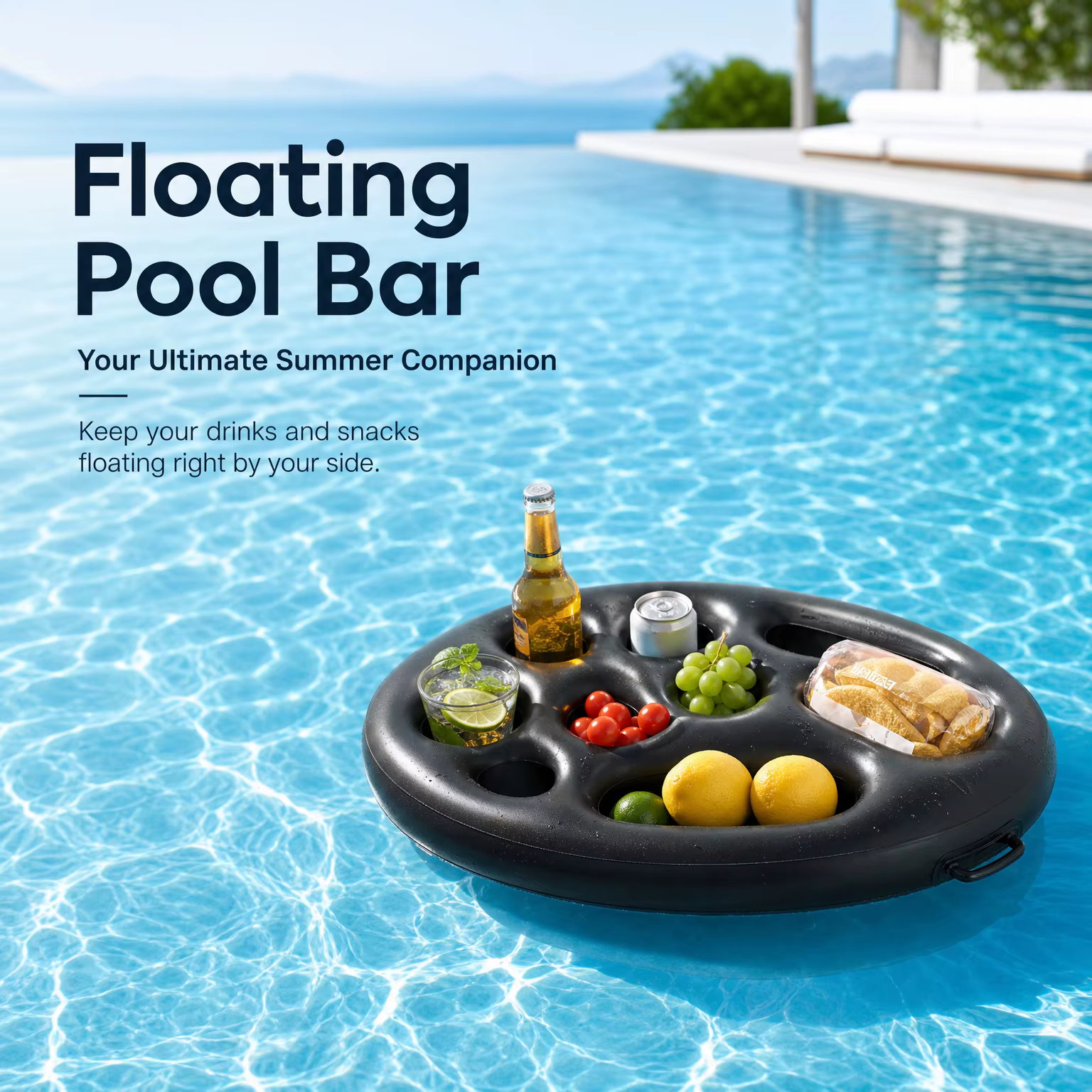 Plateau flottant gonflable pour piscine avec seau à glace grande capacité pour plage
