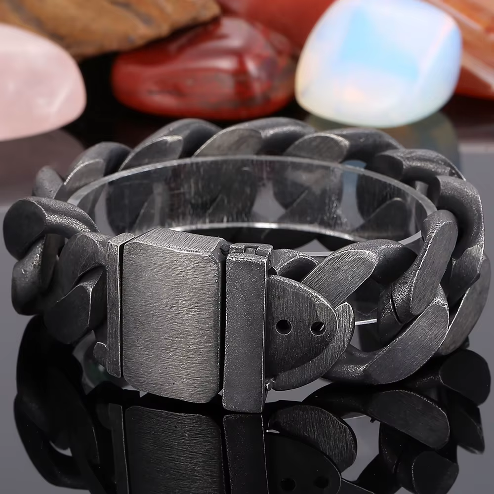 Bracelet pour homme en acier inoxydable brossé, couleur or de luxe, chaîne à maillons gourmette de 25 mm, bijoux pour homme