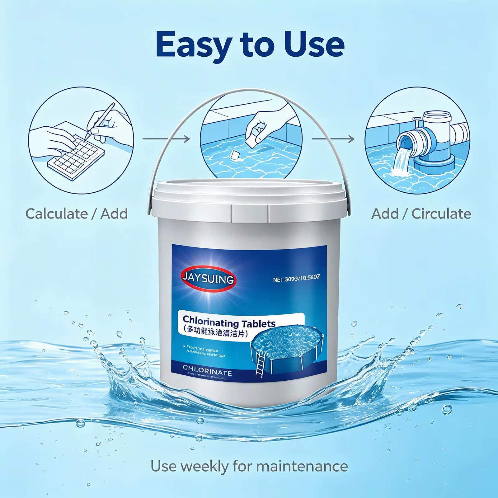 Tablettes de chlore trichloré 300G pour piscines et spas