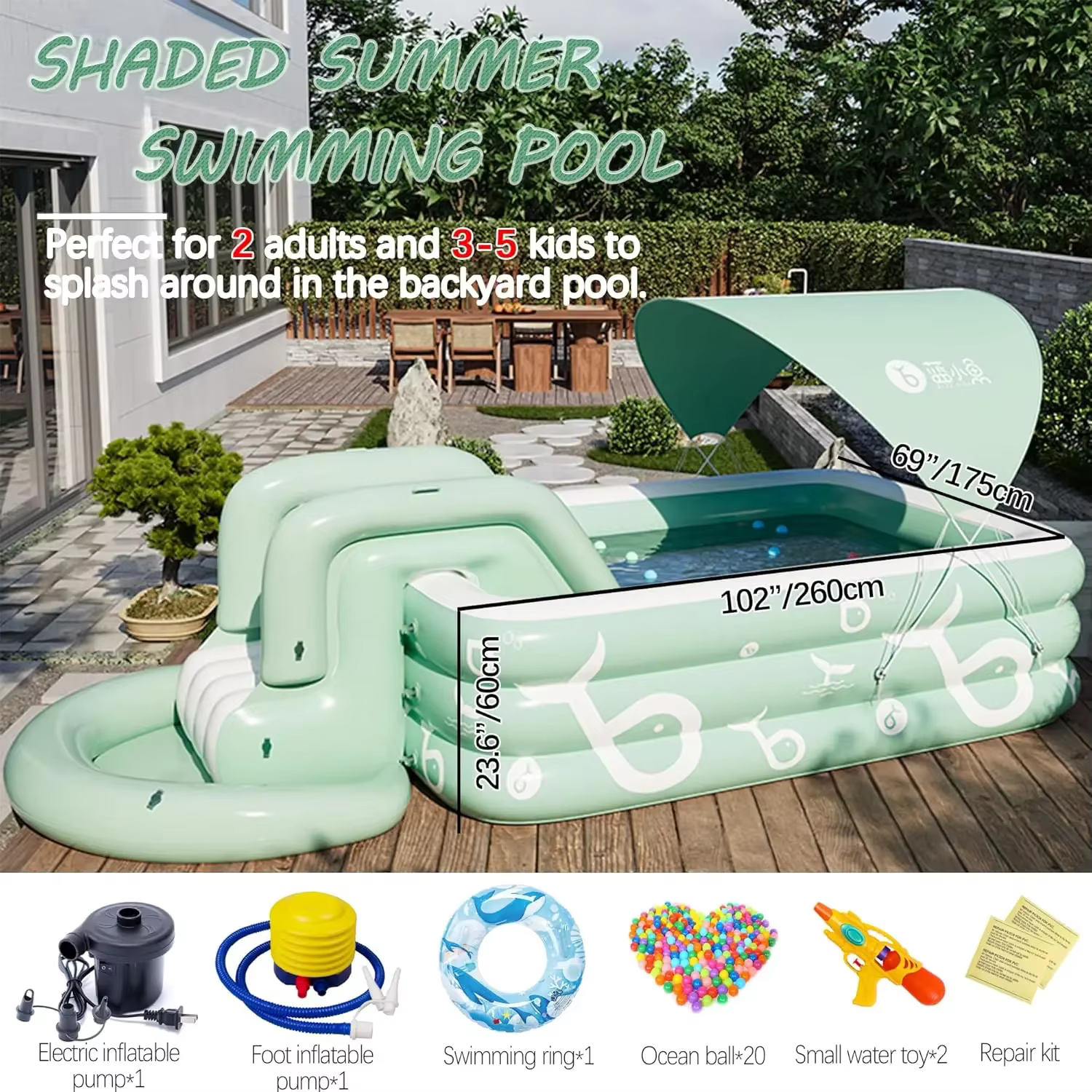 Piscine gonflable avec auvent et toboggan