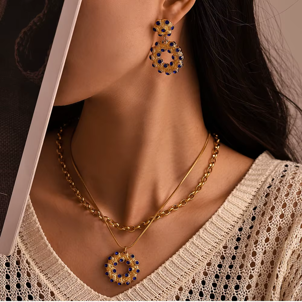 Ensemble de boucles d'oreilles pendantes en acier inoxydable avec biscuits pour femme, plaqué or 18 carats, breloque pour femme, colliers de la présidence