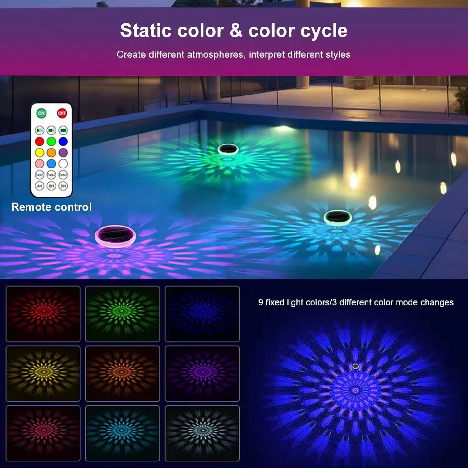 Lumières solaires flottantes pour piscine