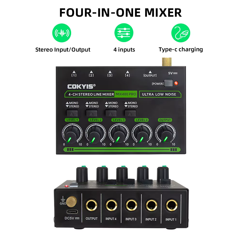 Mini centre commercial audio professionnel avec lumière RVB, 4 canaux, rétro 400 Pro