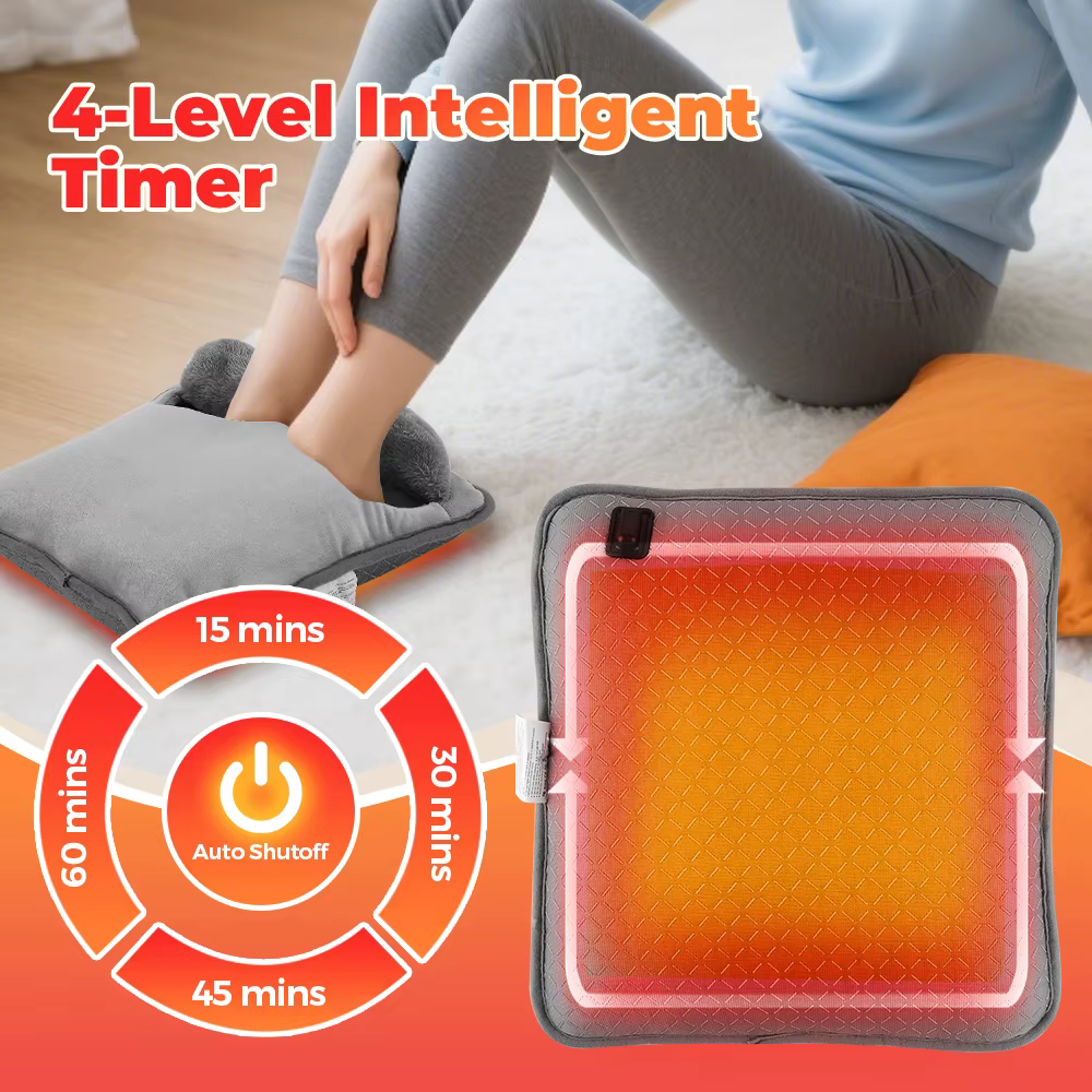 Coussin chauffant électrique pour les pieds, coussin de Massage, chauffe-pieds Portable, 4 niveaux de température, 4 minuteries, masseur de pieds chauffant, tapis chauffant