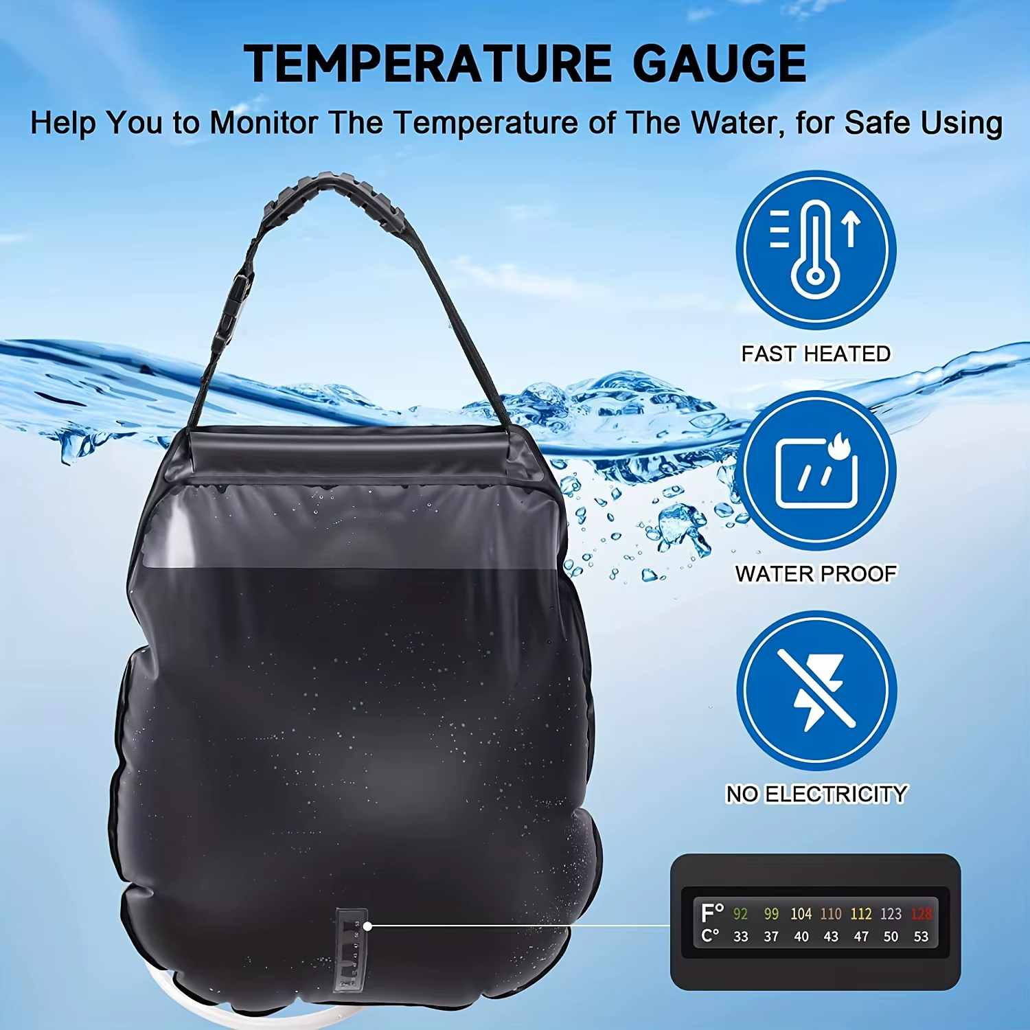Sac de douche solaire, 5 gallons/20L