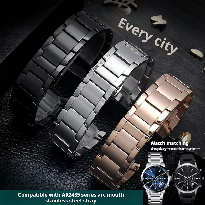 Bracelet de montre en acier inoxydable pour homme, extrémité incurvée, bracelet monochrome, bracelet en métal, 22mm, compatible avec Armani AR2447, AR2448, AR2434, AR2432, 2433, 2435