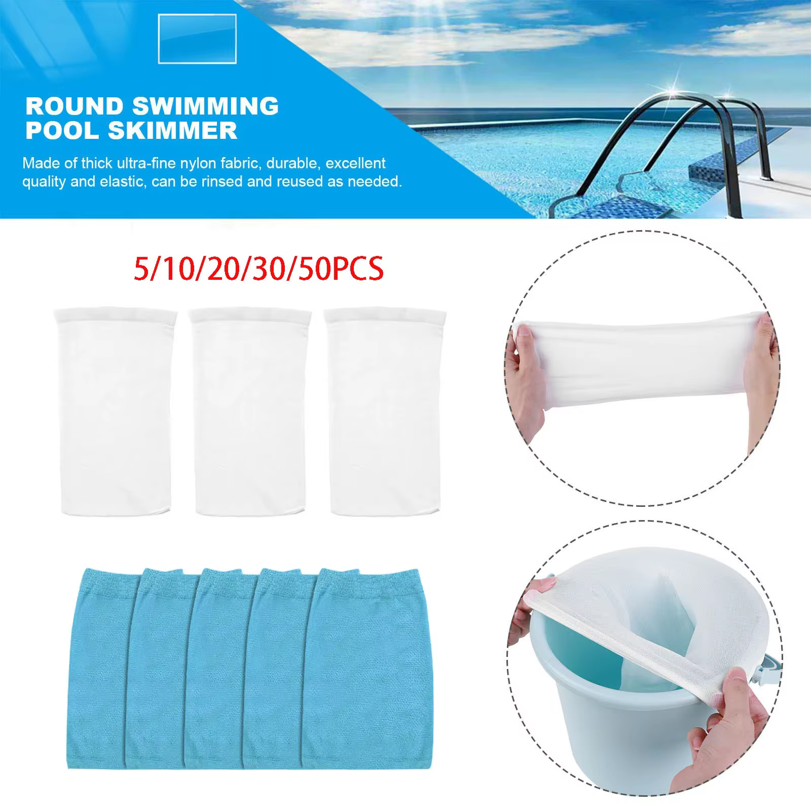 5/10/20/30/50pcs filtre stockage piscine écumoire chaussettes Nylon