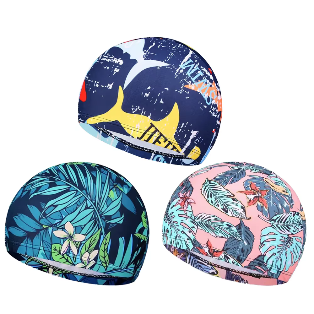 DIZETION Bonnet de bain avec protection auditive et motif antidérapant imprimé feuilles pour adultes pour la piscine