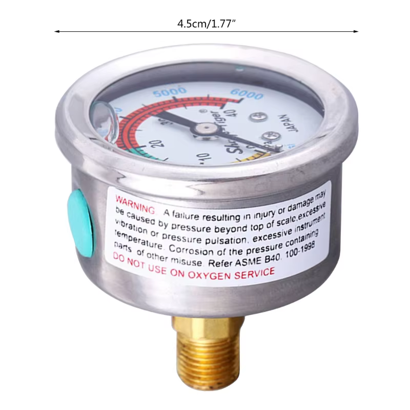 Manomètre de filtre de piscine rempli de liquide de taille 2 "en acier inoxydable pour boîtier 40mpa