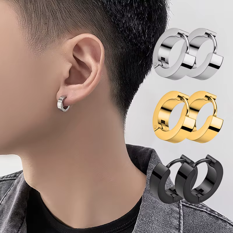 Boucles d'oreilles unisexes en acier inoxydable, 1 paire, plusieurs Types, couleur noir or, pour femmes et hommes, Punk gothique, Piercing, fausses boucles d'oreilles, bijoux