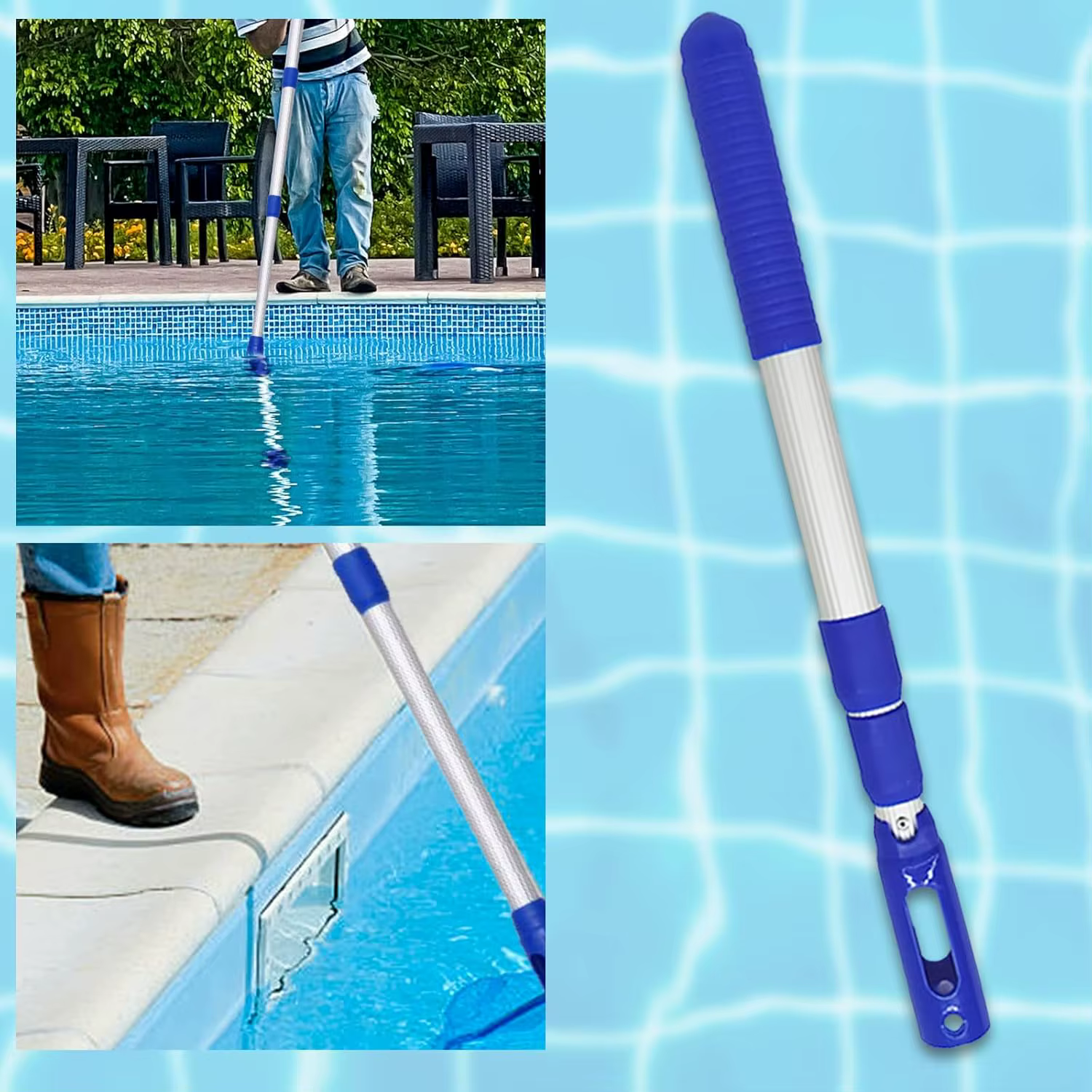 Perche télescopique de nettoyage de piscine en aluminium renforcé réglable pour épuisette et filet de pêche