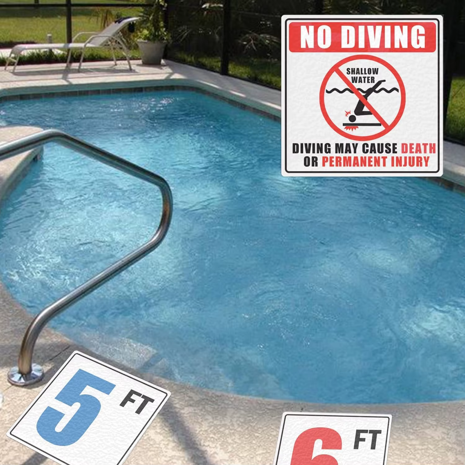 Autocollants d'avertissement de piscine d'eau peu profonde
