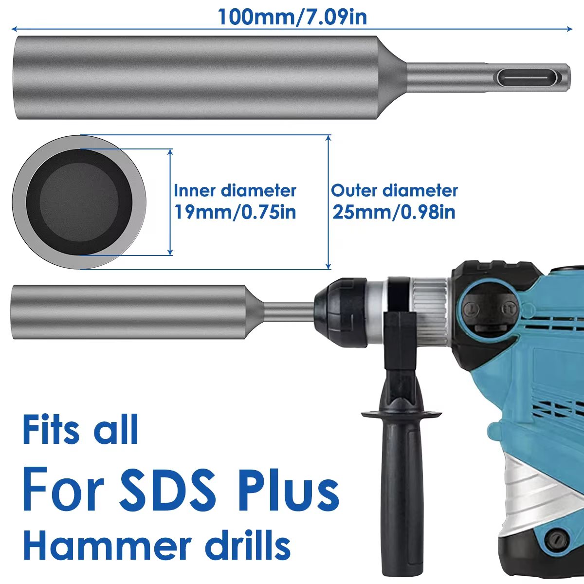 Acier trempé pour perceuse à percussion rotative SDS Plus, outil électrique, pilote de tige de terre SDS Plus, tige de mise à la terre Durable de 17mm