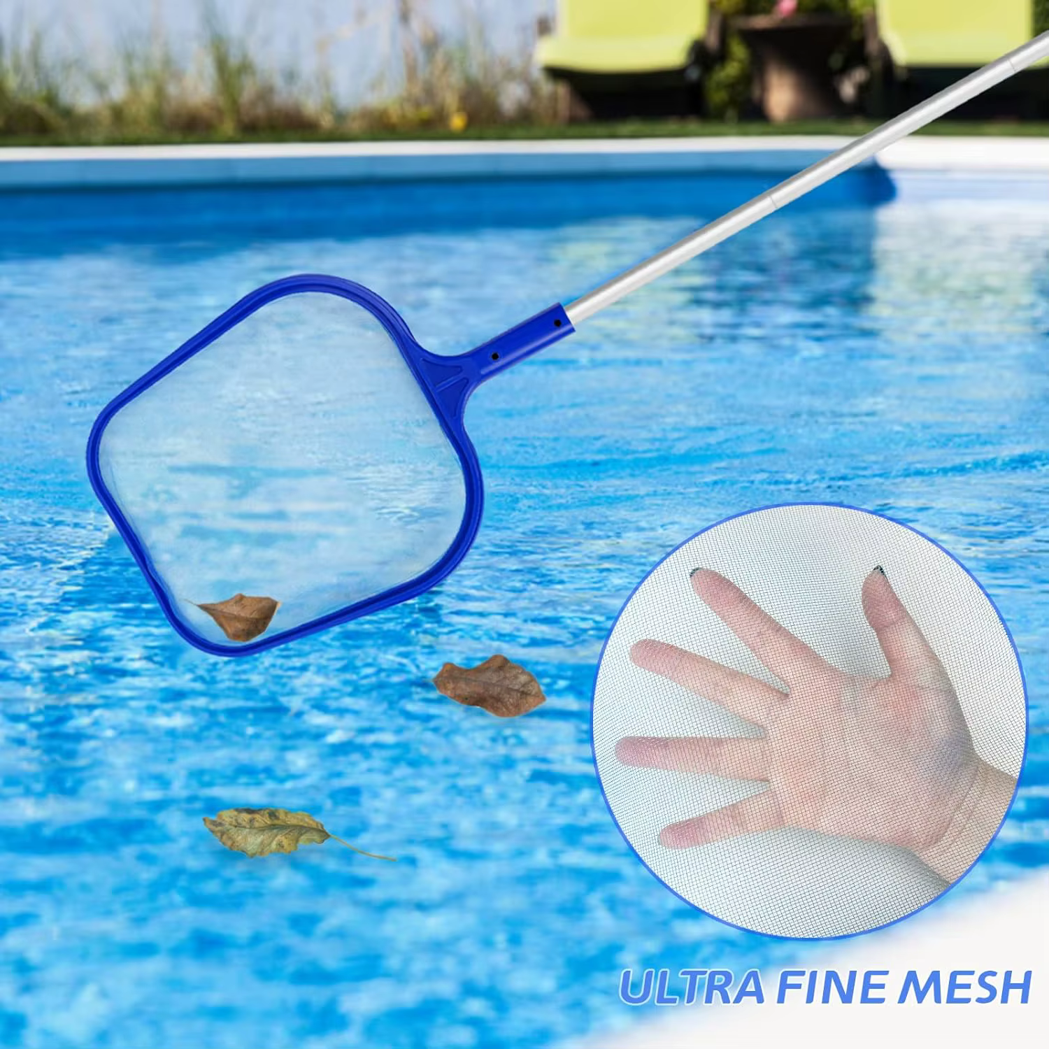 Épuisette de piscine, perche télescopique en aluminium réglable en 5 sections