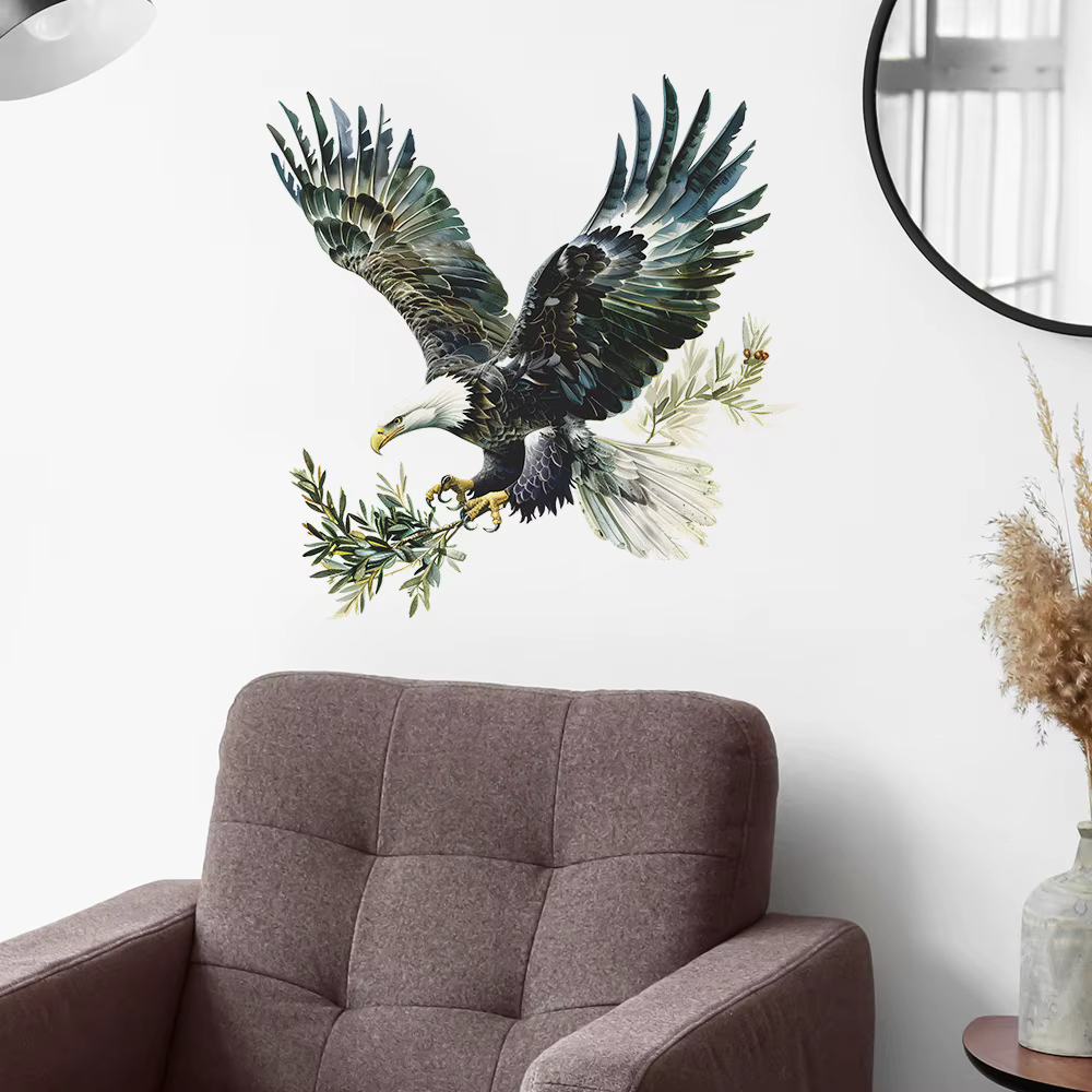 Autocollant mural aigle en aérographe pour salon, décoration murale de fond de canapé, décoration de chambre à coucher, autocollants animaux auto-adhésifs