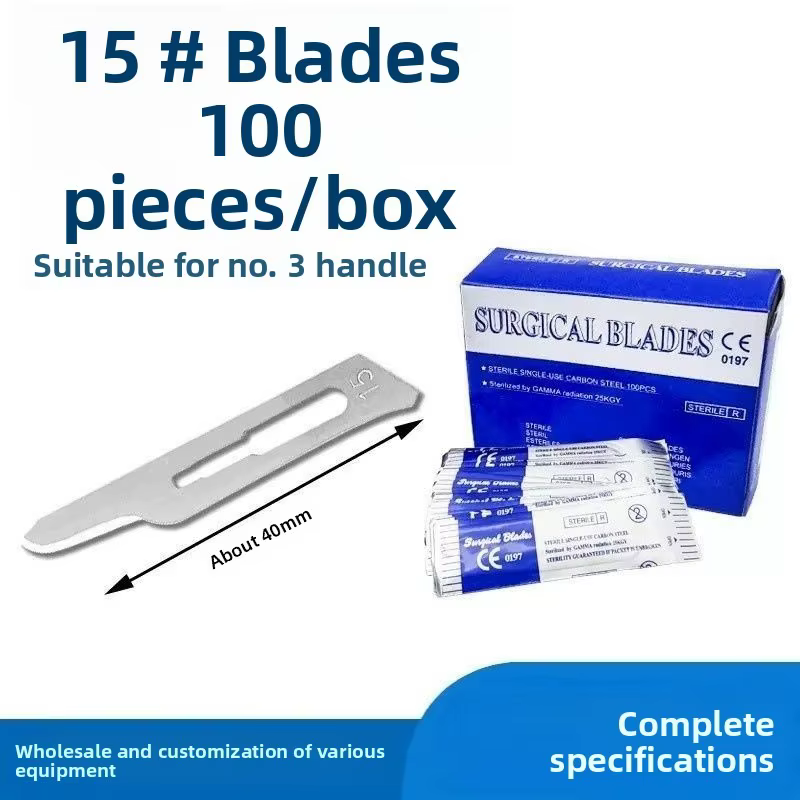 Lames de scalpel chirurgical 100 pièces en acier au carbone, support de couteau médical, pour dissection, découpe, réparation de téléphone, sculpture, stérilisées
