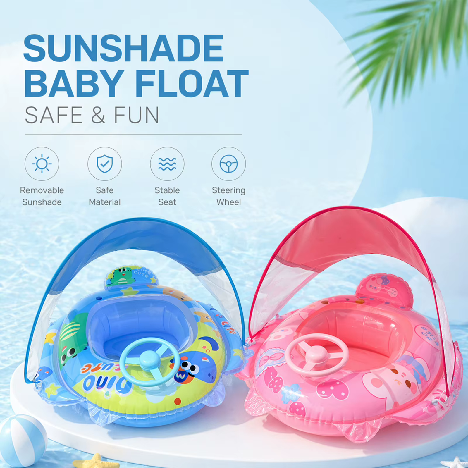 Bouée de natation gonflable avec siège pare-soleil pour enfants
