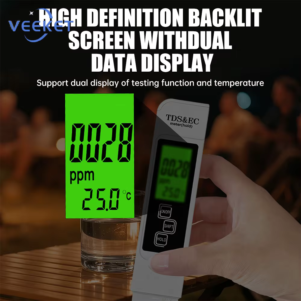 Testeur d'eau numérique 3-en-1 TDS EC avec écran LCD rétroéclairé pour l'analyse de la qualité de l'eau potable
