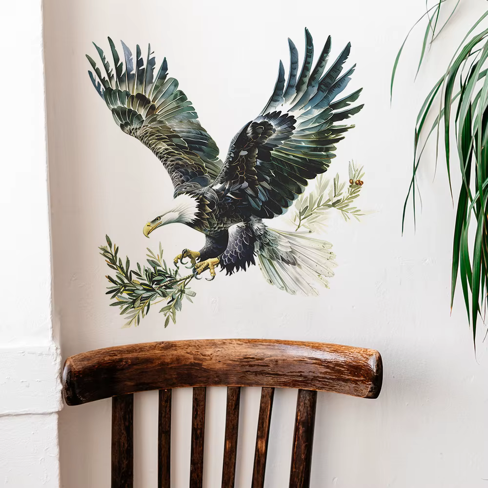 Autocollant mural aigle en aérographe pour salon, décoration murale de fond de canapé, décoration de chambre à coucher, autocollants animaux auto-adhésifs