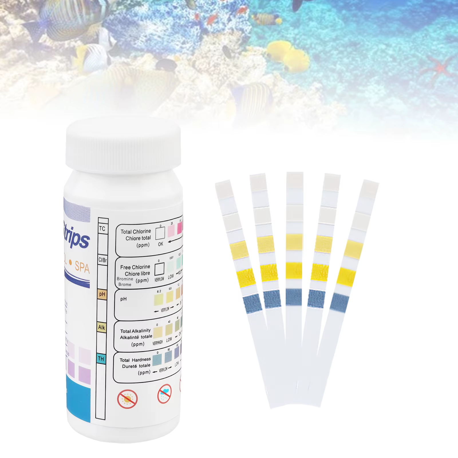 Lot de 50 bandelettes de test pour piscine