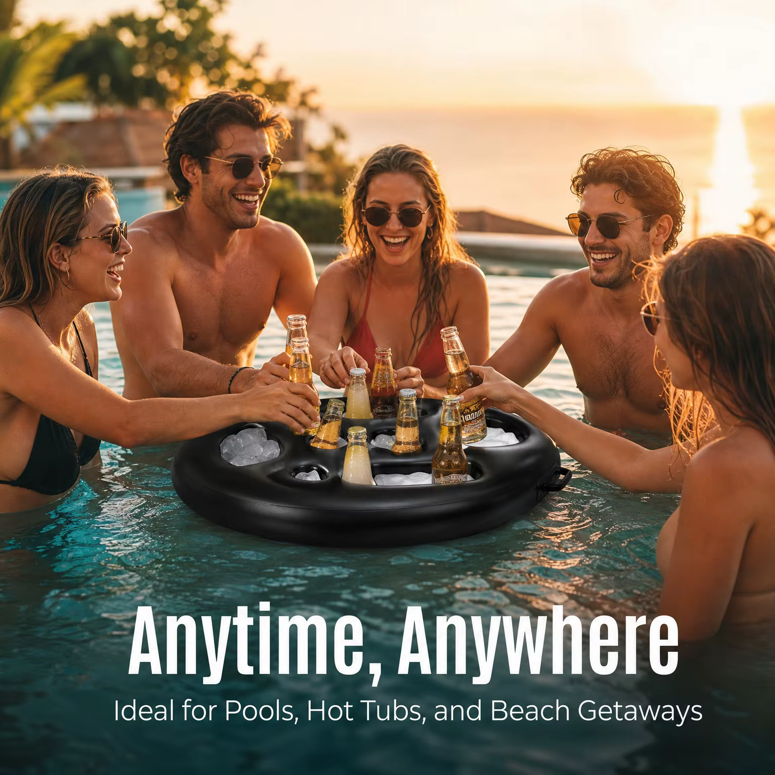 Plateau flottant gonflable pour piscine avec seau à glace grande capacité pour plage