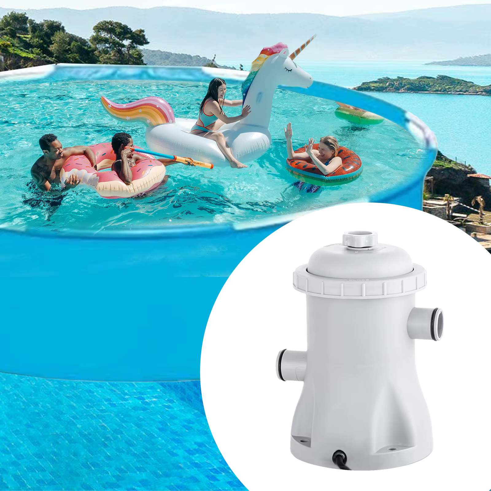 Pompe à eau électrique avec 2 cartouches filtrantes pour piscine hors sol