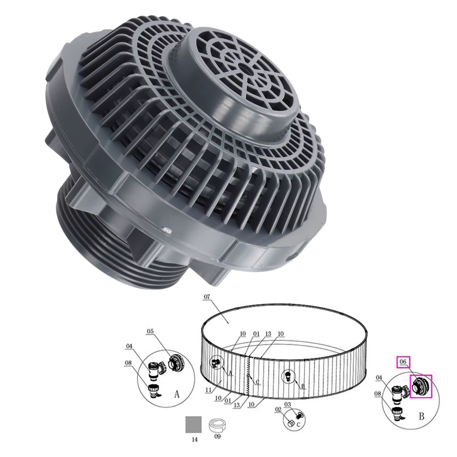 Filtre de sortie haute Performance pour piscines de 38mm