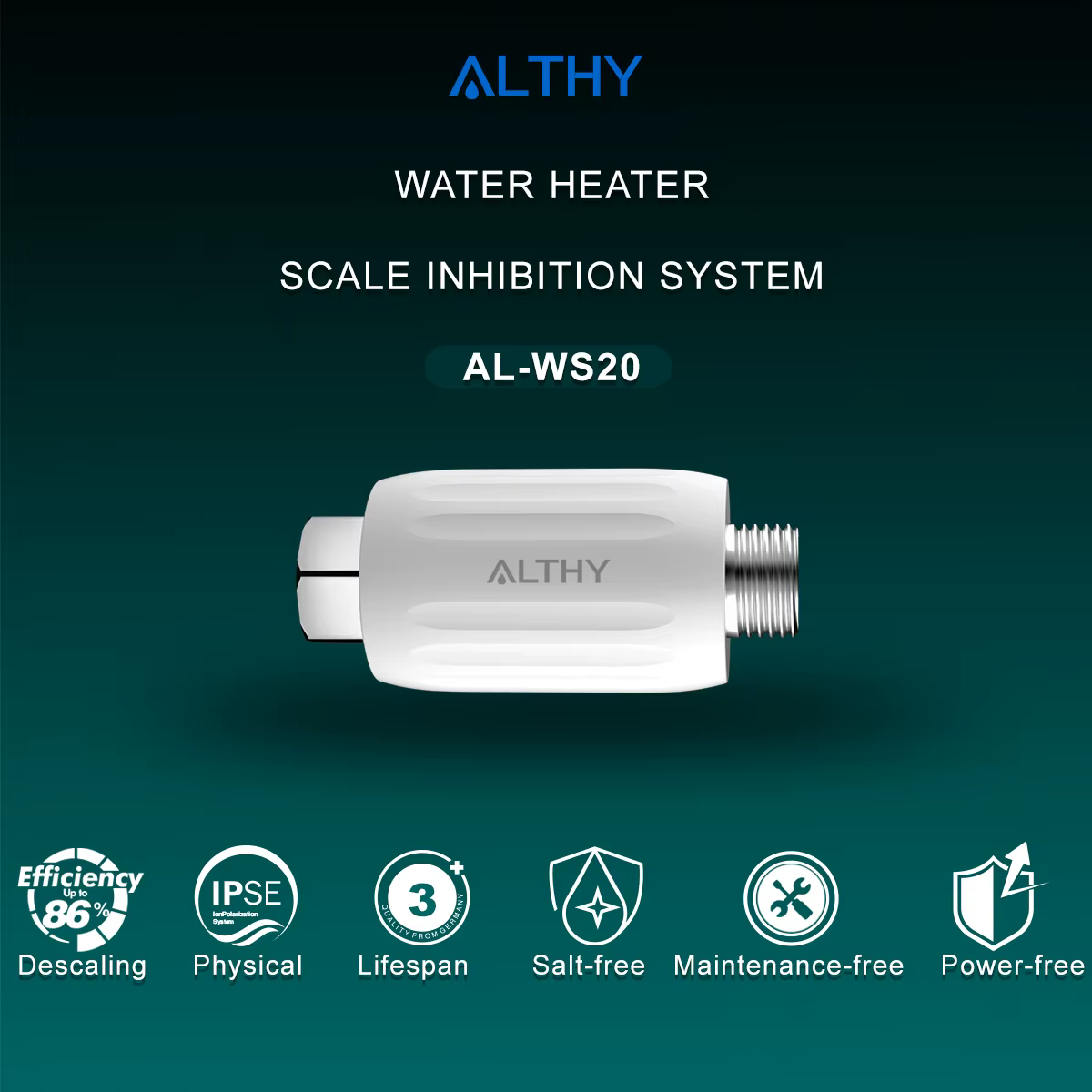 ALTHY IPSE Terminal échelle inhibition système d'adoucisseur d'eau détartrant Anti calcaire et eau dure pour chauffe-eau filtre de douche