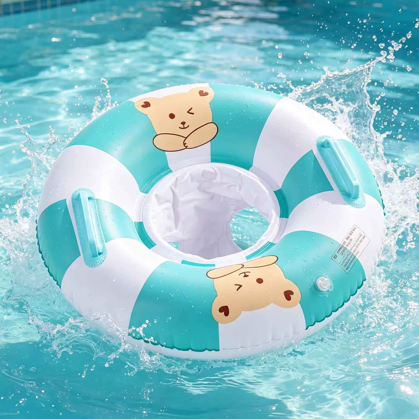 Bouée gonflable ours mignon avec siège et poignées pour piscine