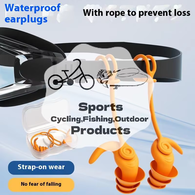 Bouchons d'oreilles de natation en silicone avec cordon
