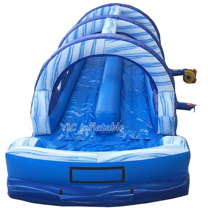 Glissière d'eau tropicale bleue gonflable extérieure d'été passionnante à double voie - Parfaite pour les loups de parc aquatique et le plaisir familial