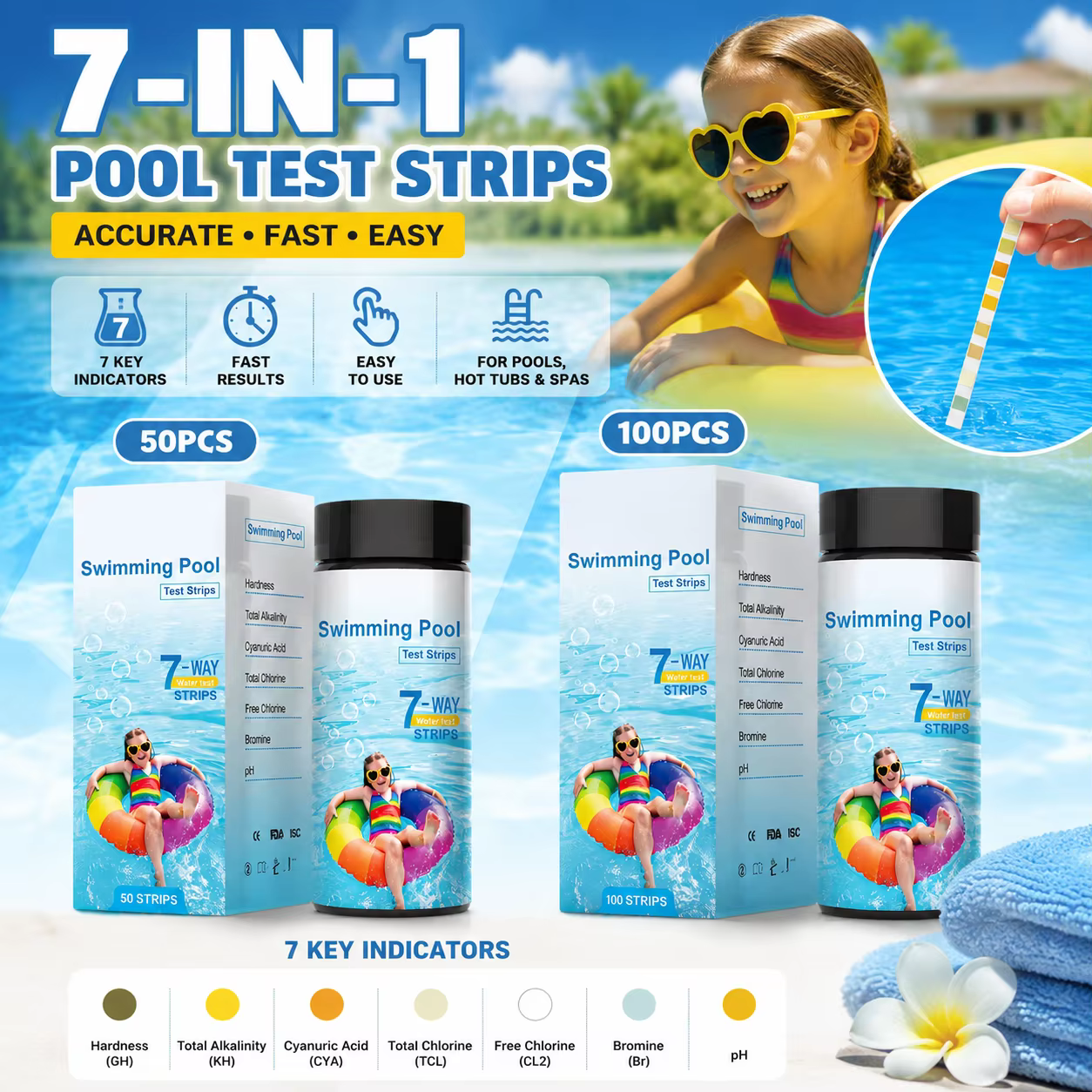 Bandelettes de test d'eau de piscine 7 en 1