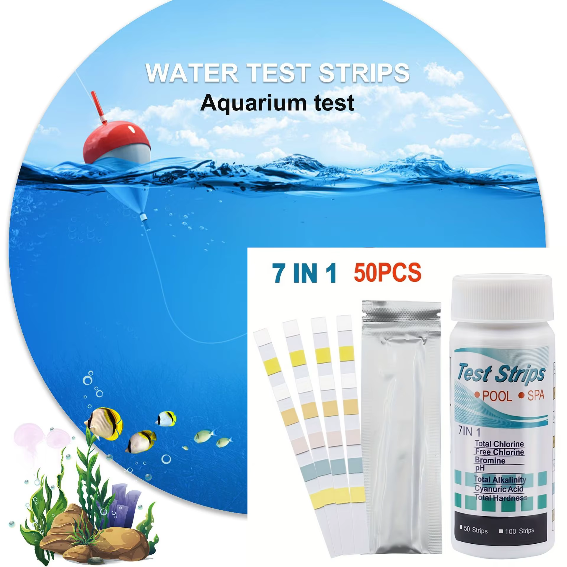 7-en-1 50/100 pièces piscine PH bande de Test valeur du chlore alcalinité dureté