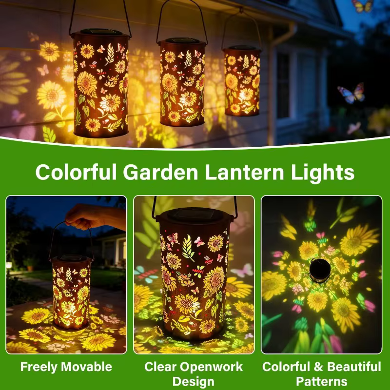 Lanterne solaire portable étanche à projection RGB colorée et durable en forme de tournesol pour la décoration de jardin, de véranda, de pelouse et de cour