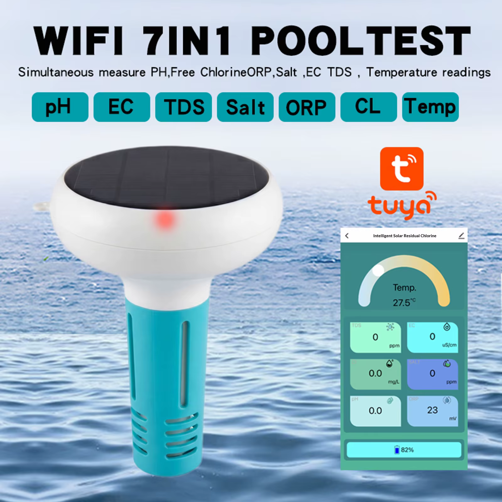 Testeur d'eau numérique 7-en-1 pour piscine