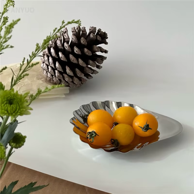 Assiette en acier inoxydable 304, plat en forme de coquille, plat en métal pour fromage, Dessert, rangement de bijoux, plateau en métal, boîte à savon, décoration de Table