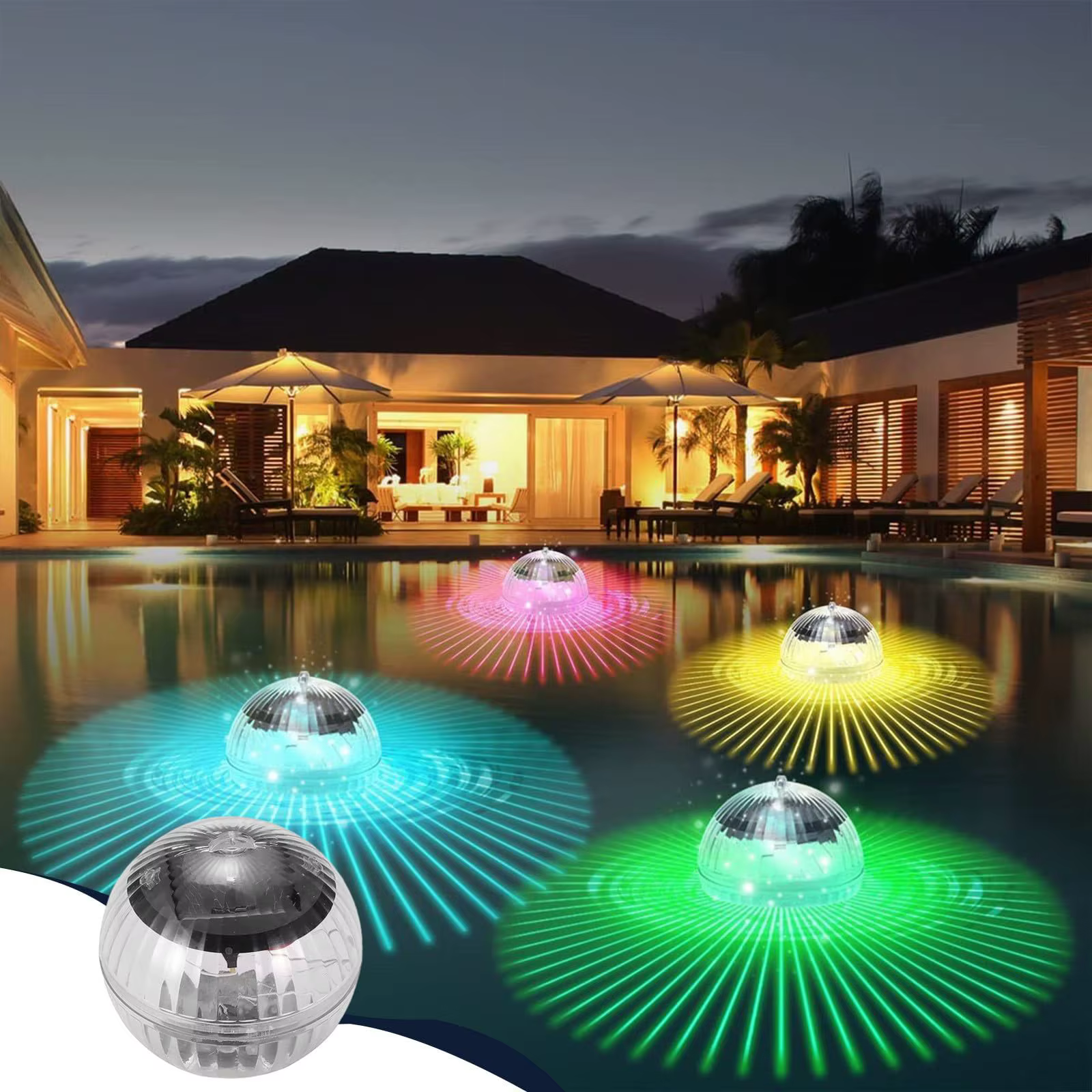 Balles de piscine flottantes lumineuses solaires à sept couleurs