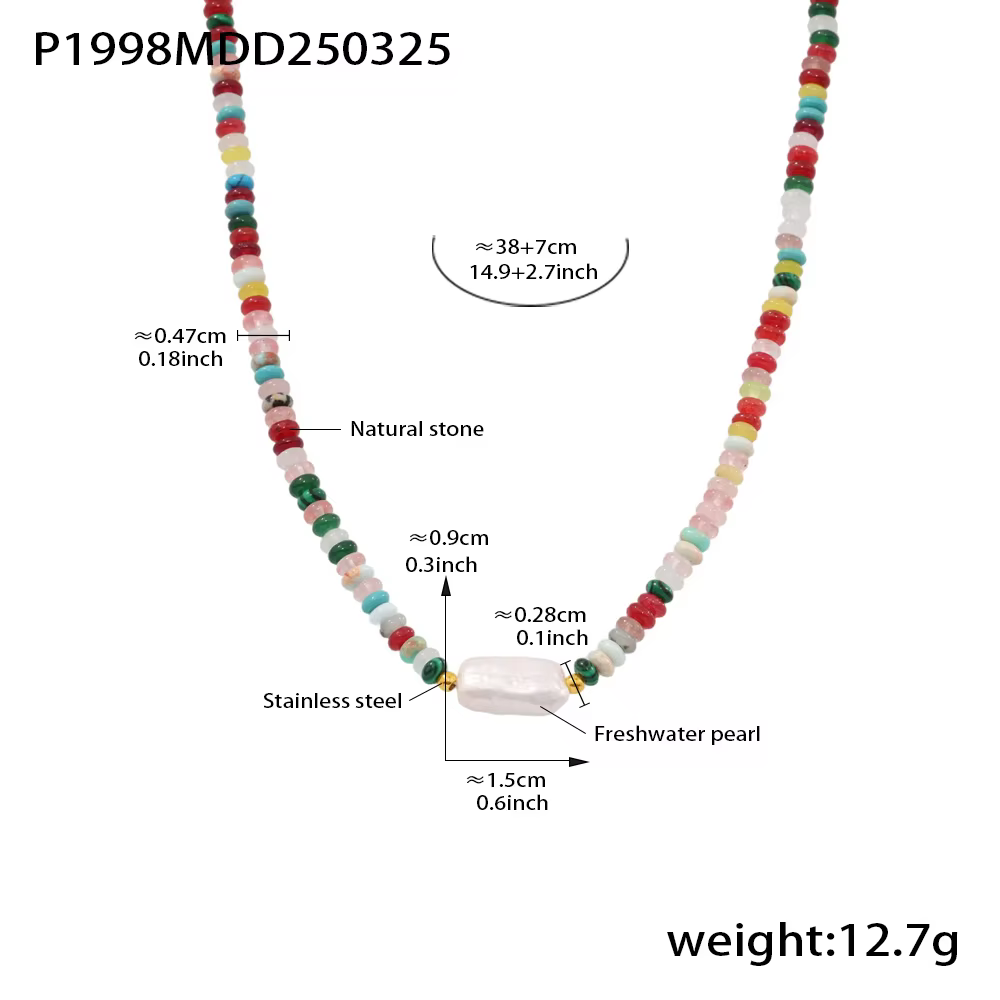 Collier pour femme en acier inoxydable avec pierres naturelles colorées, perle rectangulaire, sans décoloration, bijou à breloque