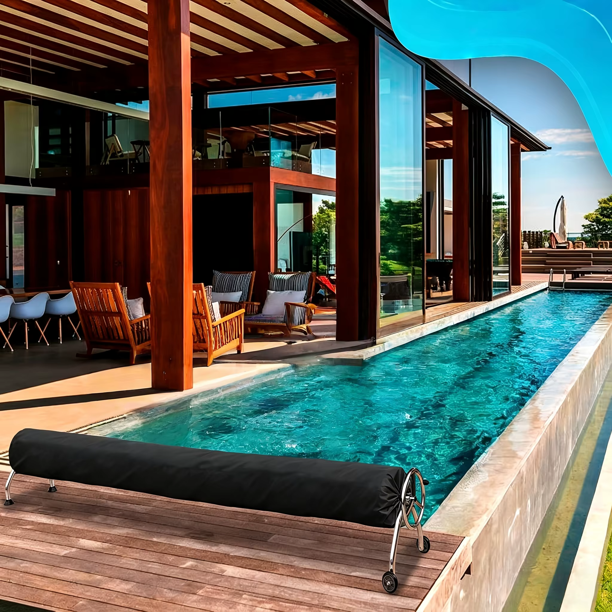 Housse de protection pour enrouleur solaire de piscine avec cordon de serrage et sangles pour piscines hors sol et