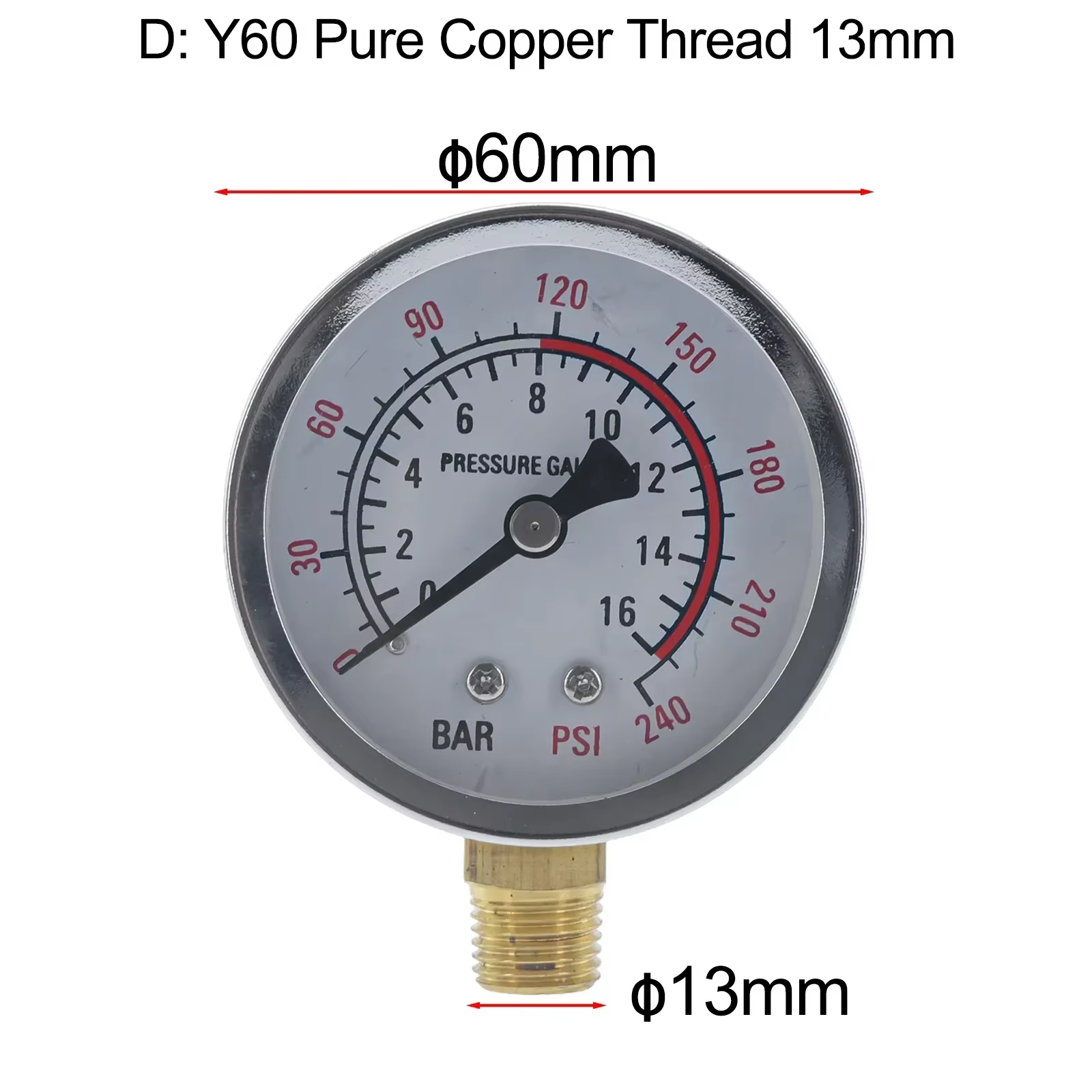 Manomètre Hydraulique pour Filtre de Piscine, Y60, 0-1,6 MPa, 0-230PSI