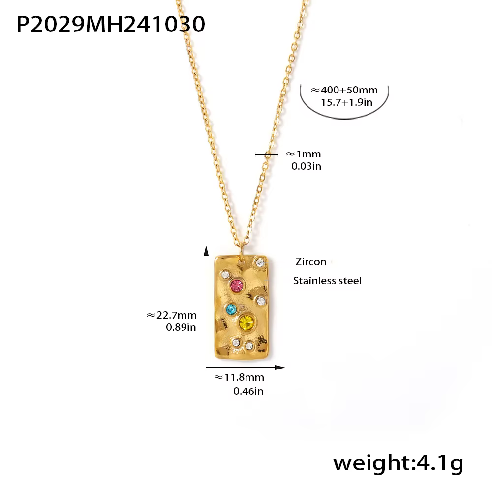 Collier en acier inoxydable pour femme, pendentif carré, breloque incrustée, clavicule étanche, cadeau de bijoux à la mode, luxe