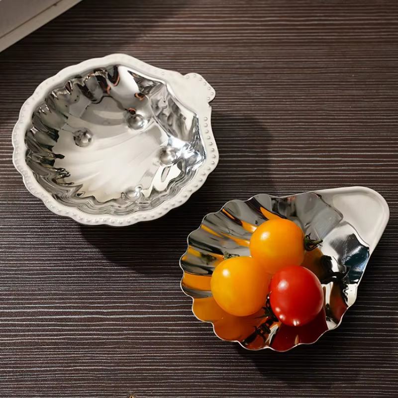 Assiette en acier inoxydable 304, plat en forme de coquille, plat en métal pour fromage, Dessert, rangement de bijoux, plateau en métal, boîte à savon, décoration de Table