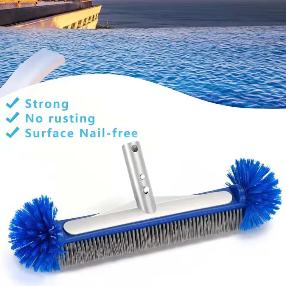 Brosse de piscine, poils robustes et dos en aluminium renforcé avec clip EZ